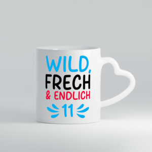 11. Geburtstag | 11 Jahre | Wild & Frech - Herzhenkel Tasse - Kaffeetasse / Geschenk / Familie