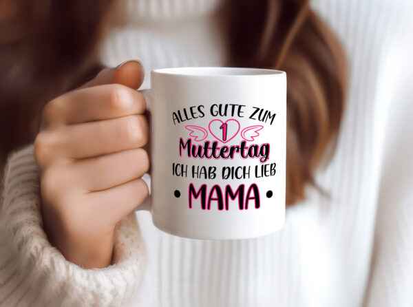 1. Muttertag, hab dich lieb, Mama | Herz | Flügel - Tasse Weiss - Kaffeetasse / Geschenk / Familie