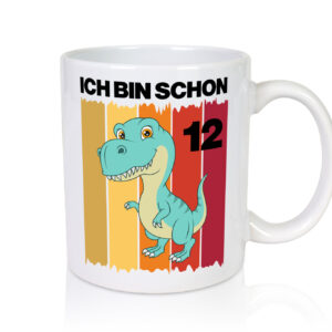 12. Geburtstag | 12 Jahre | Dinosaurier - Tasse Weiss - Kaffeetasse / Geschenk / Familie