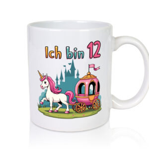 12. Geburtstag | Prinzessin in Kutsche | Einhorn - Tasse Weiss - Kaffeetasse / Geschenk / Familie