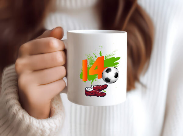 14. Geburtstag | Jungen Fußball | Fußballspieler - Tasse Weiss - Kaffeetasse / Geschenk / Familie