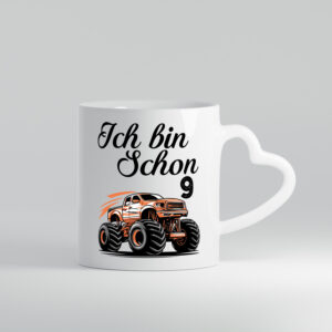 9. Geburtstag | Monster truck | 9 Jahre - Herzhenkel Tasse - Kaffeetasse / Geschenk / Familie