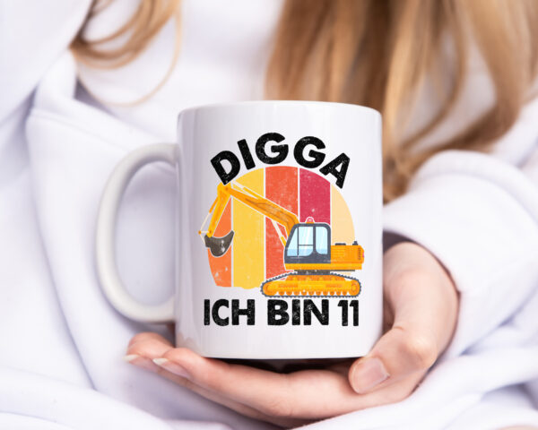 11. Geburtstag | 11 Jahre | Bagger | Digga - Tasse Weiss - Kaffeetasse / Geschenk / Familie