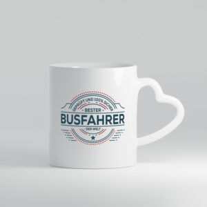 Geprüft und sicher: Busfahrer | Berufsfahrer | Fahrer - Herzhenkel Tasse - Kaffeetasse / Geschenk / Familie