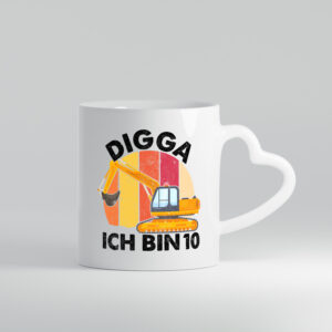 10. Geburtstag | 10 Jahre | Bagger | Digga - Herzhenkel Tasse - Kaffeetasse / Geschenk / Familie