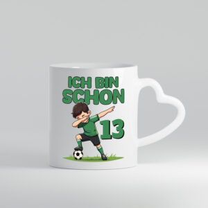 13. Geburtstag | 13 Jahre | Fußballer - Herzhenkel Tasse - Kaffeetasse / Geschenk / Familie