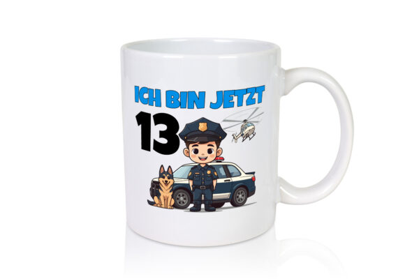 13. Geburtstag | 13 Jahre | Polizei Kind | Polizeiauto - Tasse Weiss - Kaffeetasse / Geschenk / Familie