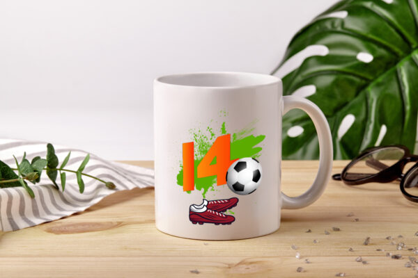 14. Geburtstag | Jungen Fußball | Fußballspieler - Tasse Weiss - Kaffeetasse / Geschenk / Familie