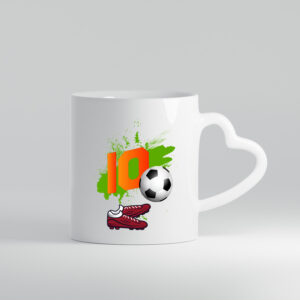 10. Geburtstag | Jungen Fußball | Fußballspieler - Herzhenkel Tasse - Kaffeetasse / Geschenk / Familie