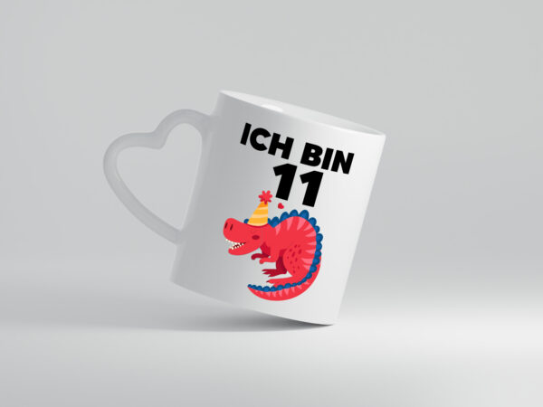 11. Geburtstag | Dino | Dinosaurier | 11 Jahre - Herzhenkel Tasse - Kaffeetasse / Geschenk / Familie