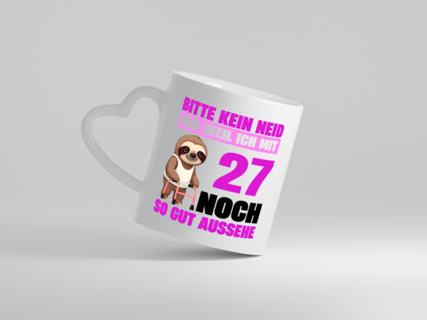 27. Geburtstag | Bitte kein neid | Faultier | 27 Jahre - Herzhenkel Tasse - Kaffeetasse / Geschenk / Familie