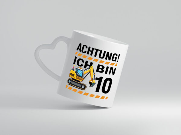 10 Geburtstag Ich bin 10 | Bagger | Bagger Junge - Herzhenkel Tasse - Kaffeetasse / Geschenk / Familie