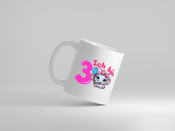 3. Geburtstag | 3 Jahre | Elefant | Mädchen - Tasse Weiss - Kaffeetasse / Geschenk / Familie