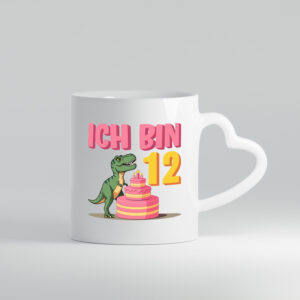 12 Geburtstag | 12 Jahre | Dinosaurier mit Kuchen - Herzhenkel Tasse - Kaffeetasse / Geschenk / Familie