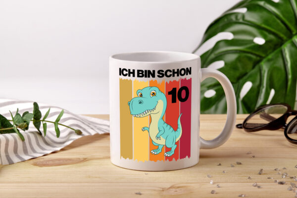 10. Geburtstag | 10 Jahre | Dinosaurier - Tasse Weiss - Kaffeetasse / Geschenk / Familie