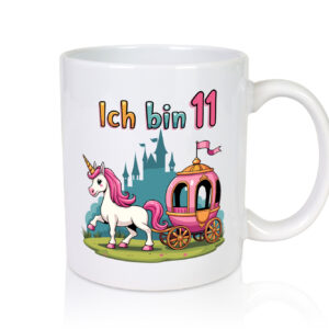 11. Geburtstag | Prinzessin in Kutsche | Einhorn - Tasse Weiss - Kaffeetasse / Geschenk / Familie