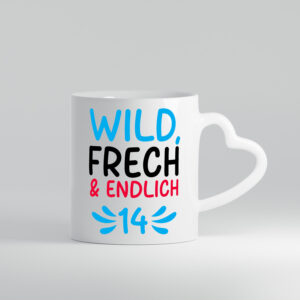 14. Geburtstag | 14 Jahre | Wild & Frech - Herzhenkel Tasse - Kaffeetasse / Geschenk / Familie