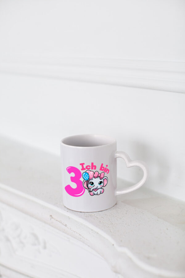 3. Geburtstag | 3 Jahre | Elefant | Mädchen - Herzhenkel Tasse - Kaffeetasse / Geschenk / Familie