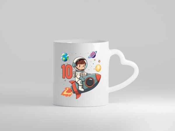 10. Geburtstag | 10 Jahre | Astronaut | Weltraum - Herzhenkel Tasse - Kaffeetasse / Geschenk / Familie