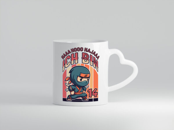 14. Geburtstag | Ninja Junge | 14 Jahre - Herzhenkel Tasse - Kaffeetasse / Geschenk / Familie