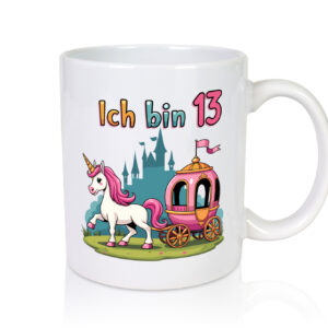 13. Geburtstag | Prinzessin in Kutsche | Einhorn - Tasse Weiss - Kaffeetasse / Geschenk / Familie