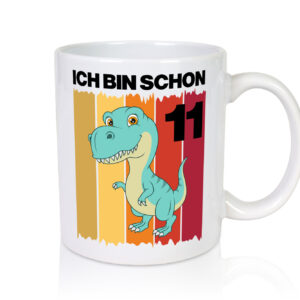 11. Geburtstag | 11 Jahre | Dinosaurier - Tasse Weiss - Kaffeetasse / Geschenk / Familie