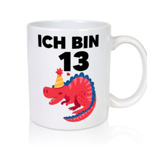 13. Geburtstag | Dino | Dinosaurier | 13 Jahre - Tasse Weiss - Kaffeetasse / Geschenk / Familie