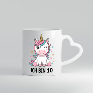 10. Geburtstag | 10 Jahre | Einhorn | Mädchen v2 - Herzhenkel Tasse - Kaffeetasse / Geschenk / Familie