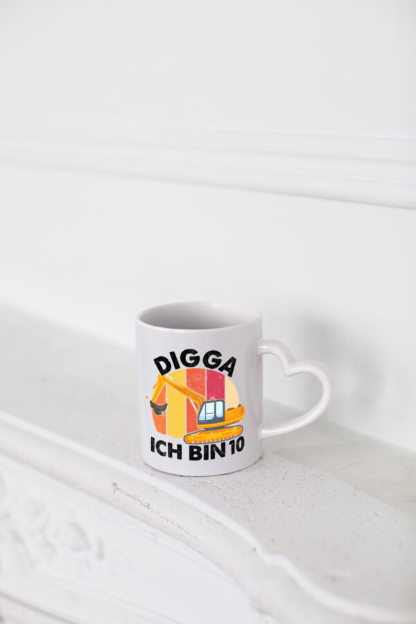 10. Geburtstag | 10 Jahre | Bagger | Digga - Herzhenkel Tasse - Kaffeetasse / Geschenk / Familie