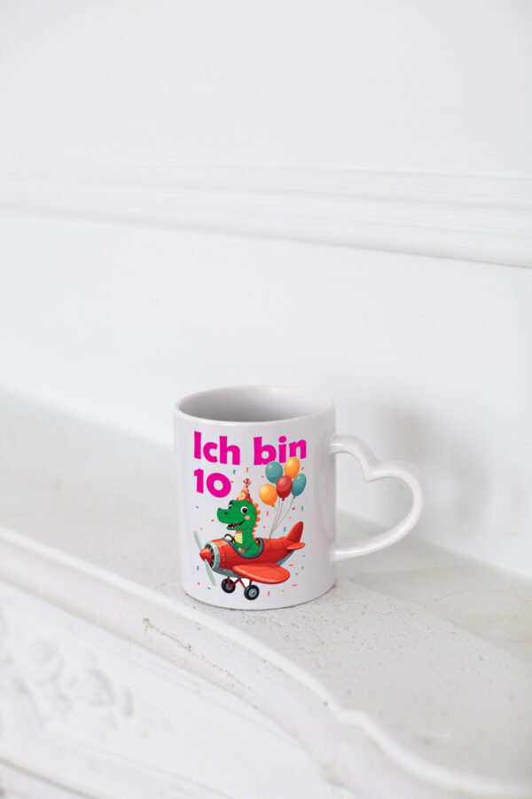 10. Geburtstag | 10 Jahre | Drache | Flugzeug - Herzhenkel Tasse - Kaffeetasse / Geschenk / Familie