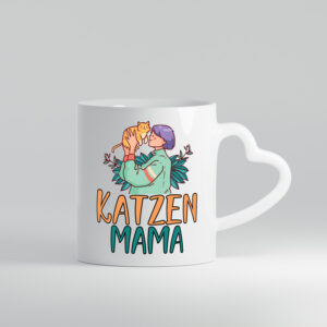 Katzenmama | Katze | Mensch | Pflanze - Herzhenkel Tasse - Kaffeetasse / Geschenk / Familie