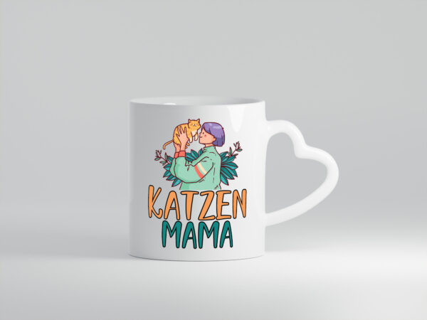 Katzenmama | Katze | Mensch | Pflanze - Herzhenkel Tasse - Kaffeetasse / Geschenk / Familie