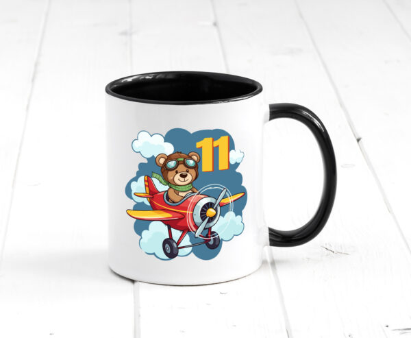 11. Geburtstag | 11 Jahre | Kinder Pilot | Flugzeug Farbige Tasse - Kaffeetasse / Geschenk / Familie