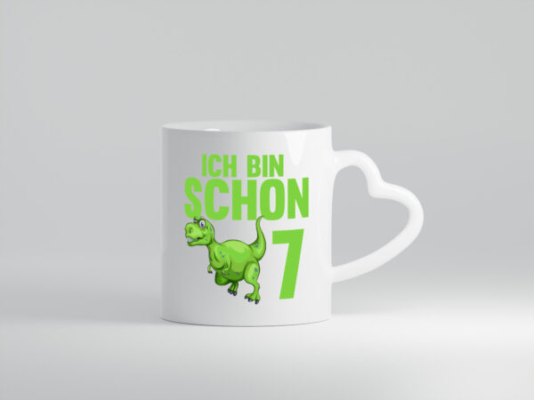 7. Geburtstag | 7 Jahre | Dino | Dinosaurier - Herzhenkel Tasse - Kaffeetasse / Geschenk / Familie