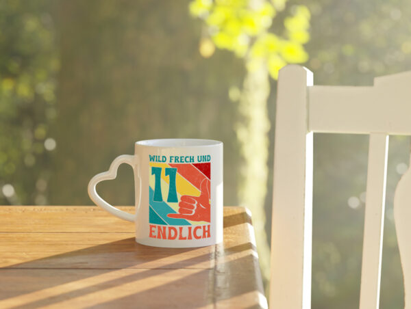 11. Geburtstag | 11 Jahre | Wild und Frech - Herzhenkel Tasse - Kaffeetasse / Geschenk / Familie