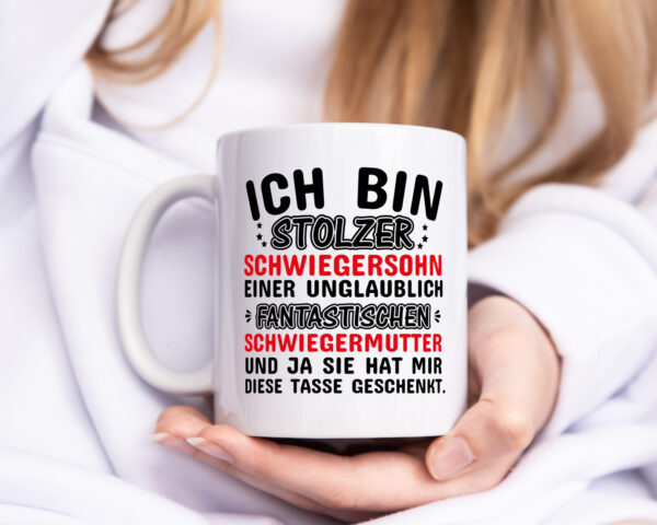 Stolzer Schwiegersohn einer Schwiegermutter - Tasse Weiss - Kaffeetasse / Geschenk / Familie
