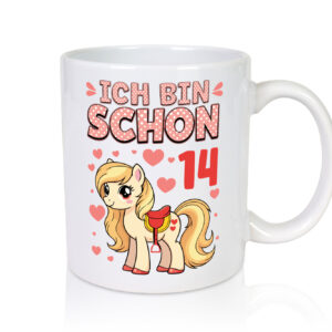 14. Geburtstag | 14 Jahre | Mädchen | Reiten | Pony - Tasse Weiss - Kaffeetasse / Geschenk / Familie