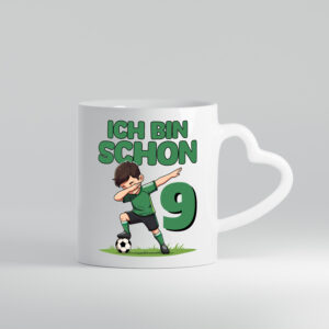 9. Geburtstag | 9 Jahre | Fußballer - Herzhenkel Tasse - Kaffeetasse / Geschenk / Familie