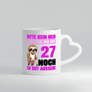 27. Geburtstag | Bitte kein neid | Faultier | 27 Jahre - Herzhenkel Tasse - Kaffeetasse / Geschenk / Familie