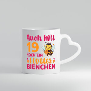 19. Geburtstag | Flottes Bienchen | 19 Jahre - Herzhenkel Tasse - Kaffeetasse / Geschenk / Familie