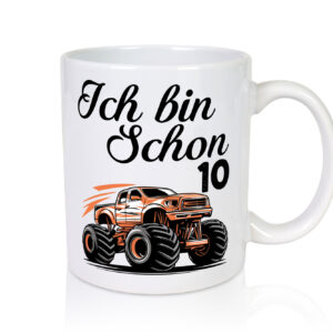 10. Geburtstag | Monster truck | 10 Jahre - Tasse Weiss - Kaffeetasse / Geschenk / Familie