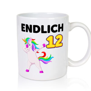 12. Geburtstag | endlich 12 | 12 Jahre | Einhorn | Mädchen - Tasse Weiss - Kaffeetasse / Geschenk / Familie