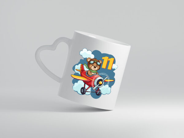 11. Geburtstag | 11 Jahre | Kinder Pilot | Flugzeug - Herzhenkel Tasse - Kaffeetasse / Geschenk / Familie