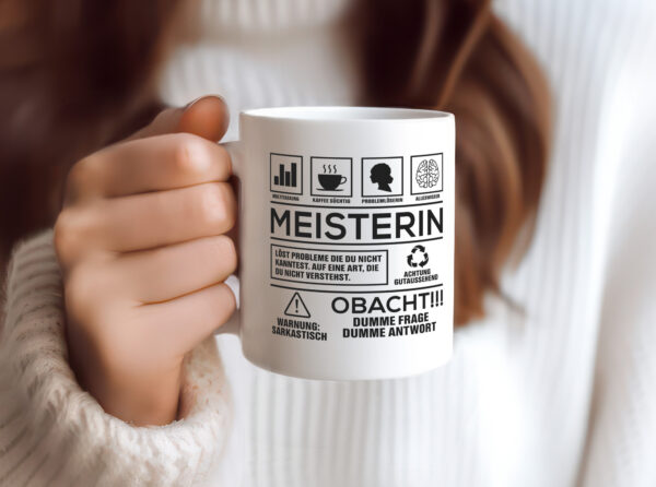 Achtung Probleme Meisterin | Meisterbrief - Tasse Weiss - Kaffeetasse / Geschenk / Familie