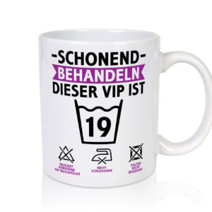 19 Geburtstag | schonend behandeln | 19 Jahre - Tasse Weiss - Kaffeetasse / Geschenk / Familie