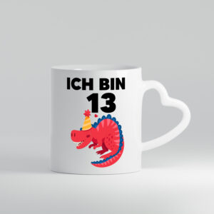 13. Geburtstag | Dino | Dinosaurier | 13 Jahre - Herzhenkel Tasse - Kaffeetasse / Geschenk / Familie