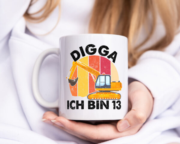 13. Geburtstag | 13 Jahre | Bagger | Digga - Tasse Weiss - Kaffeetasse / Geschenk / Familie