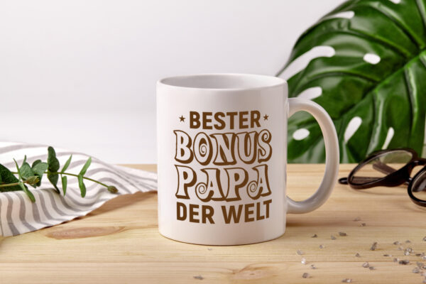 Bester Bonus Papa der Welt | Vatertag | Bester Papa - Tasse Weiss - Kaffeetasse / Geschenk / Familie