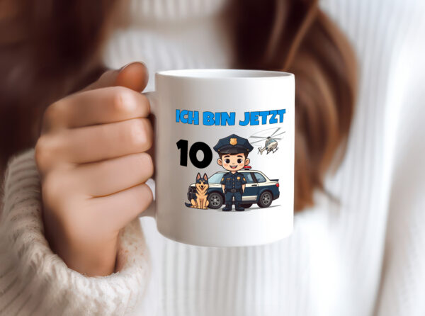 10. Geburtstag | 10 Jahre | Polizei Kind | Polizeiauto - Tasse Weiss - Kaffeetasse / Geschenk / Familie