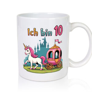 10. Geburtstag | Prinzessin in Kutsche | Einhorn - Tasse Weiss - Kaffeetasse / Geschenk / Familie